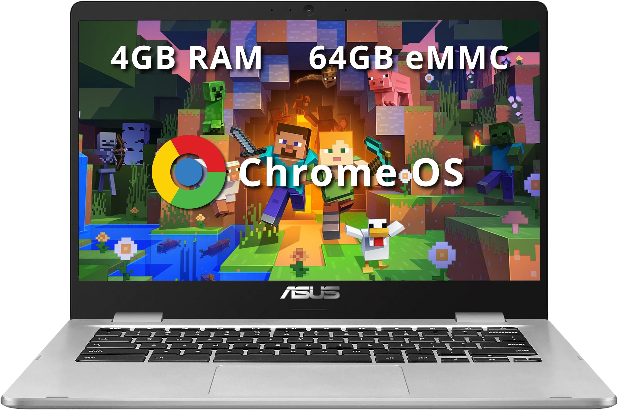 Asus C523NA Chromebook 15.6'' HD Laptop, Intel Celeron N3350 Processor, 4GB RAM, 64GB eMMC Flash Memory, Intel HD Graphics, HD Webcam, Stereo Speakers, Chrome OS, Silver, (renewed)