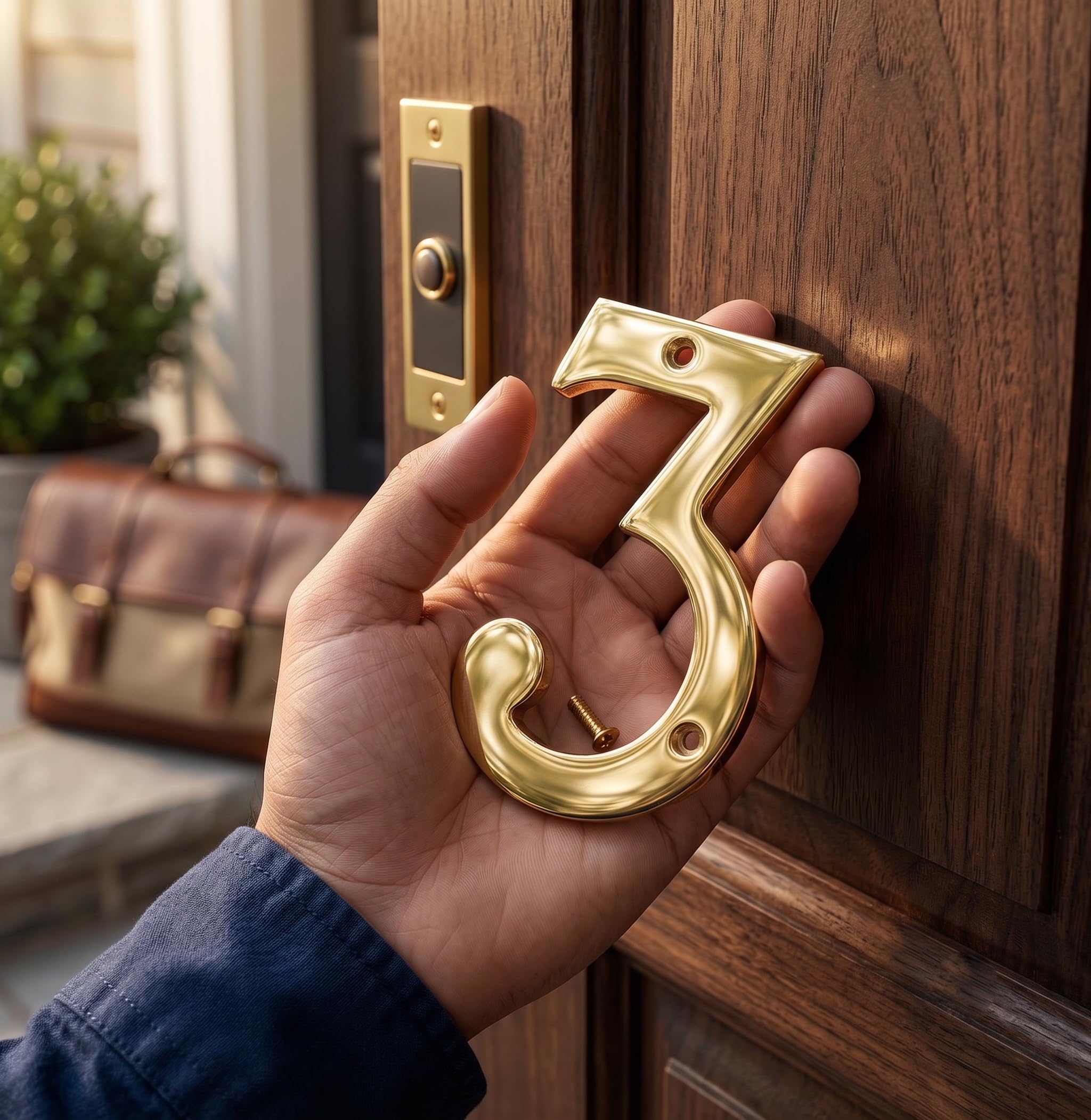 eSplanade 4" Brass House Hotel Door Number Plaque Sticky Numeric Numerical Digit 0-9 (3(three)) — Amazon image 3