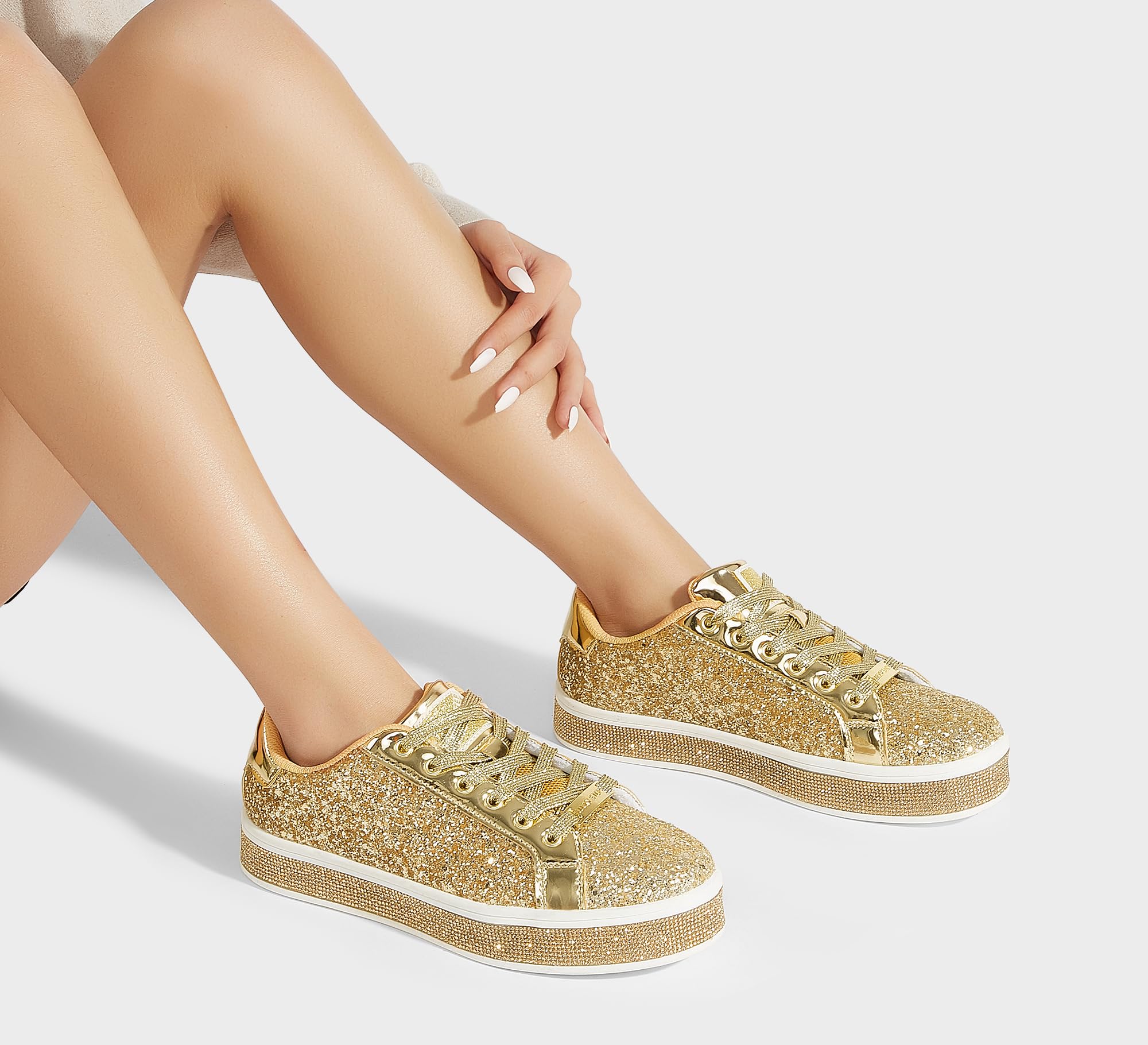 LUCKY STEP Scarpe da Ginnastica con Plateau Glitter per Donna per Matrimonio e Passeggio