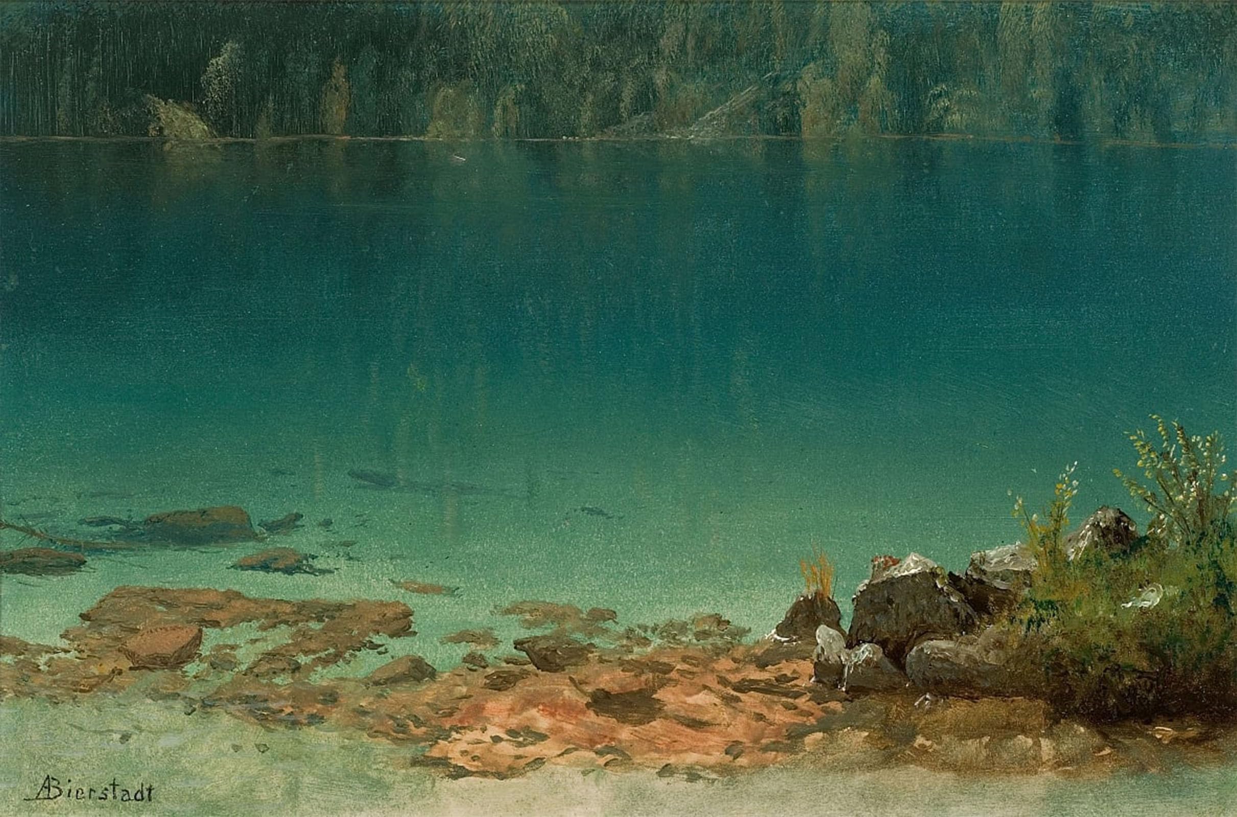 SERENDIPITP Retro Picture Poster Wall Art Pictures Painting Lake Scene by Albert Bierstadt Wall Art Canvas Print for Wall Decor 60x90cm