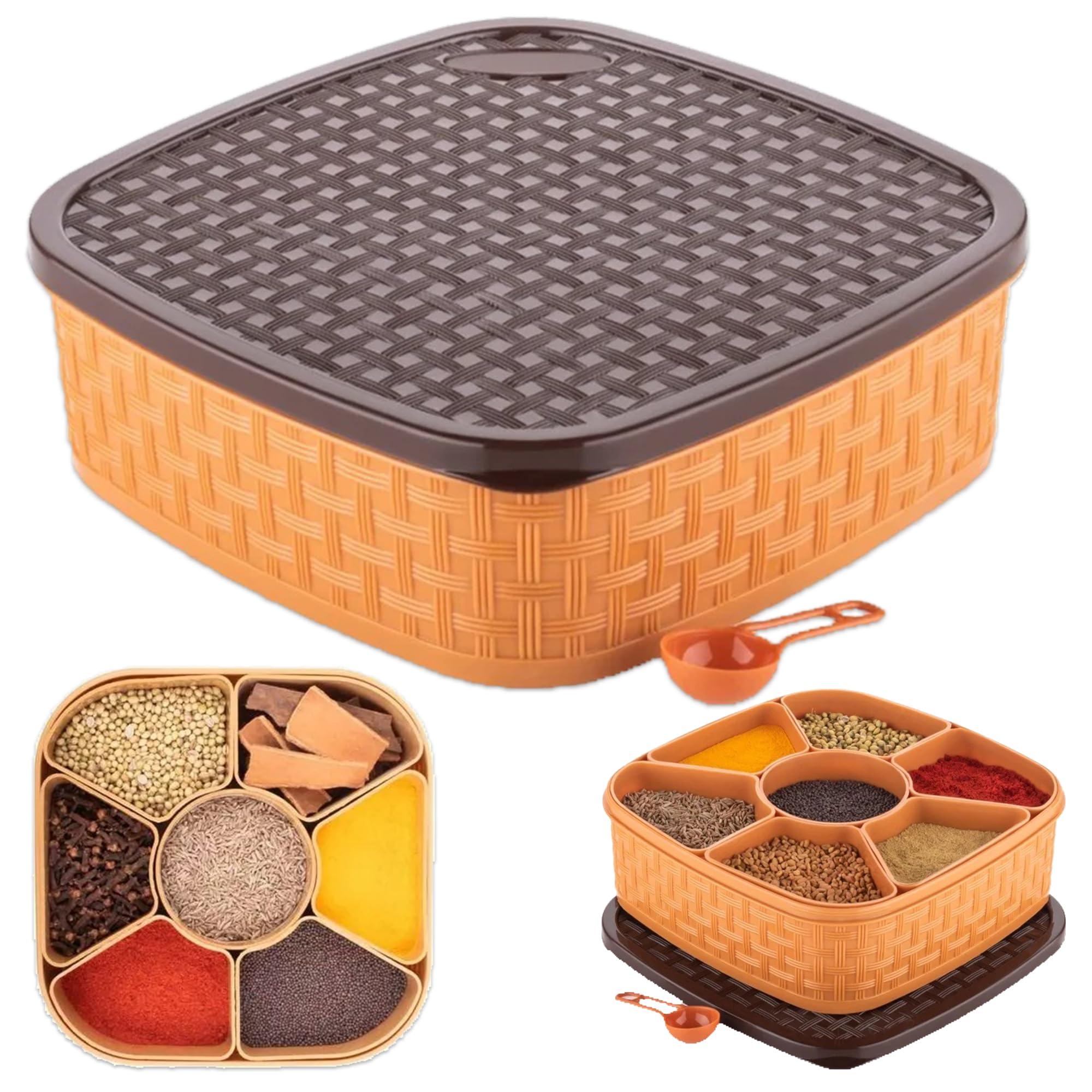 Pick N Save Plastic Spice Box with 7 Compartments - Multipurpose Masala Dabba Organizer for Kitchen (Square)