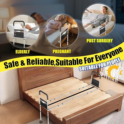 Miniatura 5 de Rieles de cama para adultos mayores, rieles de asistencia de cama ajustables aprobados por ASTM para personas mayores, mango ergonómico