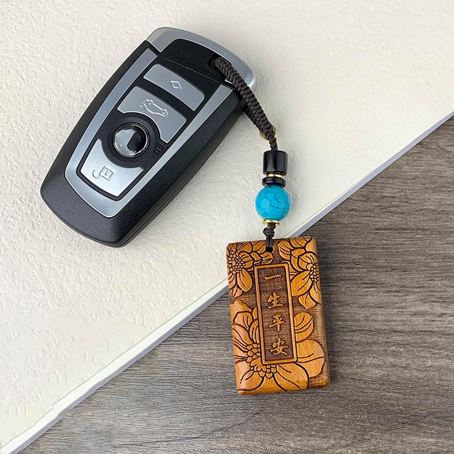 Peach Wood Hand Carved Lucky Keychain with Openable Knot Feng Shui Good Luck Charms - Image 3