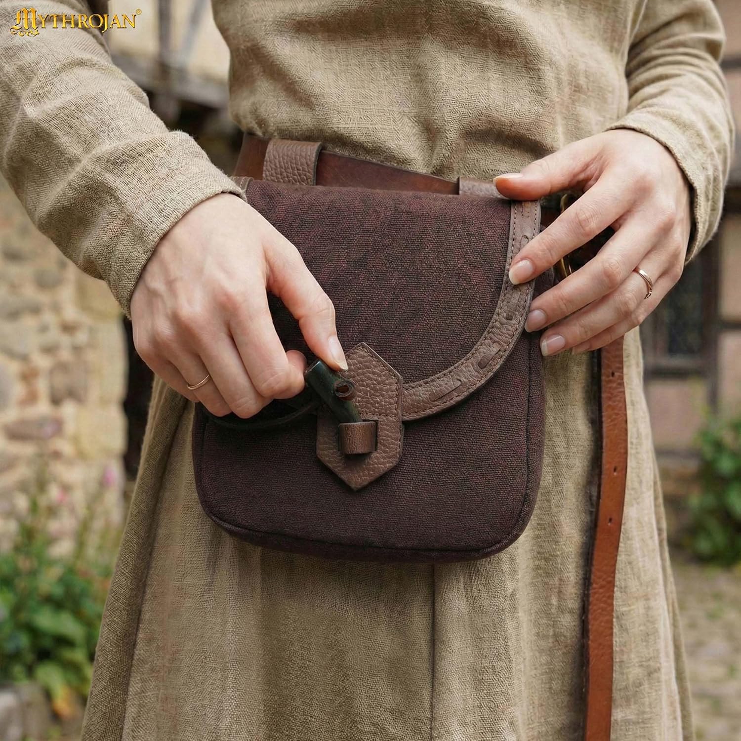 Mythrojan Belt Pouch Viking Canvas Belt Bag Medieval Bag Renaissance Costume Accessories LARP Waist Bag Cosplay Coin Purse Antique Vintage Coin Pouch - Brown - Image 4