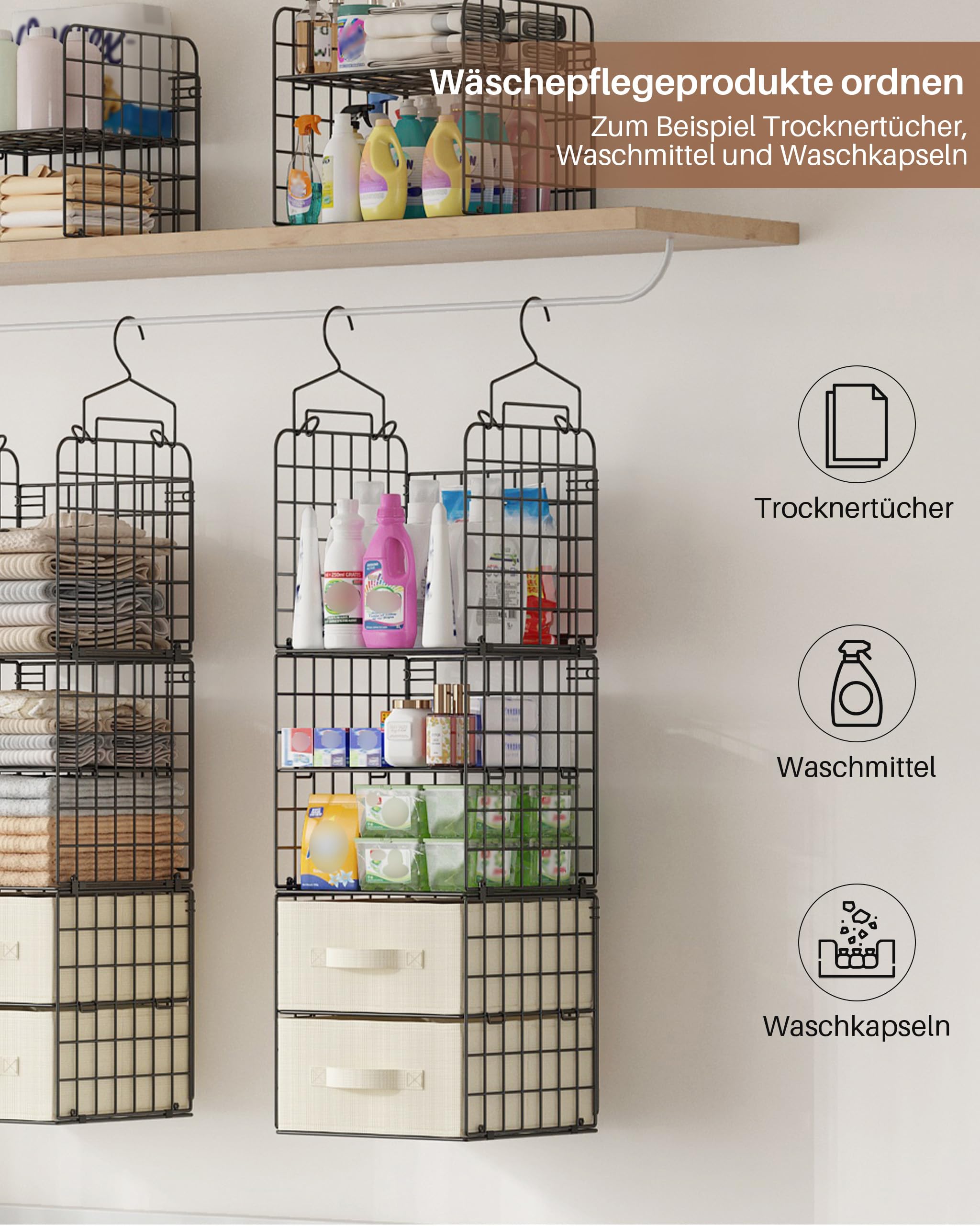 Hängeregal, Faltbarer Kleiderschrank‑Organizer mit 4 Ebenen