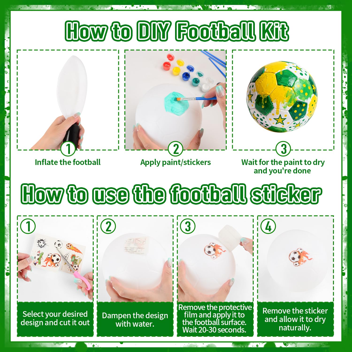 Fantspati Fußball Bastelset Kinder, DIY Fußball Malset Bastelset Kit Jungen Mädchen Kreatives Geschenk für Kinder Bemalen Set mit 6*Fußball, 10*Aufkleber, 12 Farben Pigment
