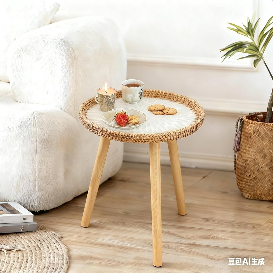 Amazon.com: DONZIKLE Round Rattan Side Table for Small Spaces