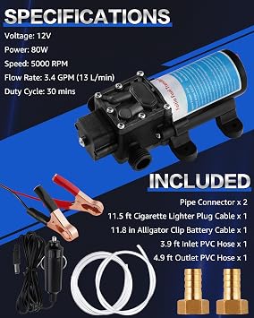 12V Gasoline Transfer Pump Set, 3.4 GPM Electric Fuel Pump and Hose, Gas Safe Pumps for 5 Gal Can, Fast Fuel Drain and Transfer