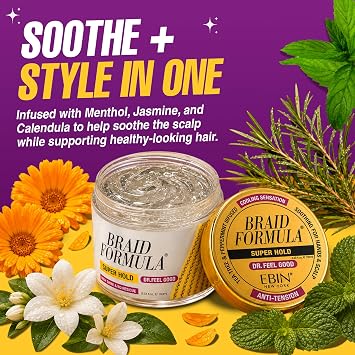 Braid Formula Dr. Feel Good Super Hold, 3.53fl. oz. | Menthol Infused to give Cooling Sensation, Smoothing with High Shine, Long Lasting Hold, Great for Braids, Locks, Twists, No Residue