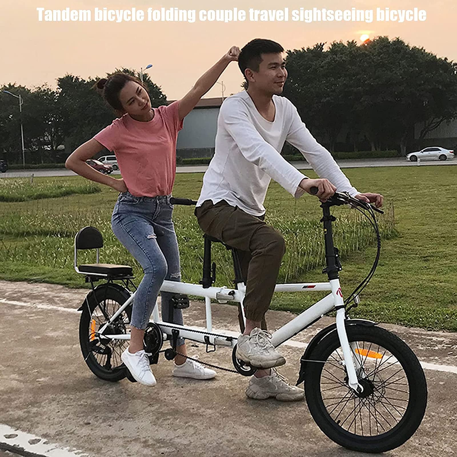 City Tandem Folding Bicycle Variable Speed Bike Riding Couple