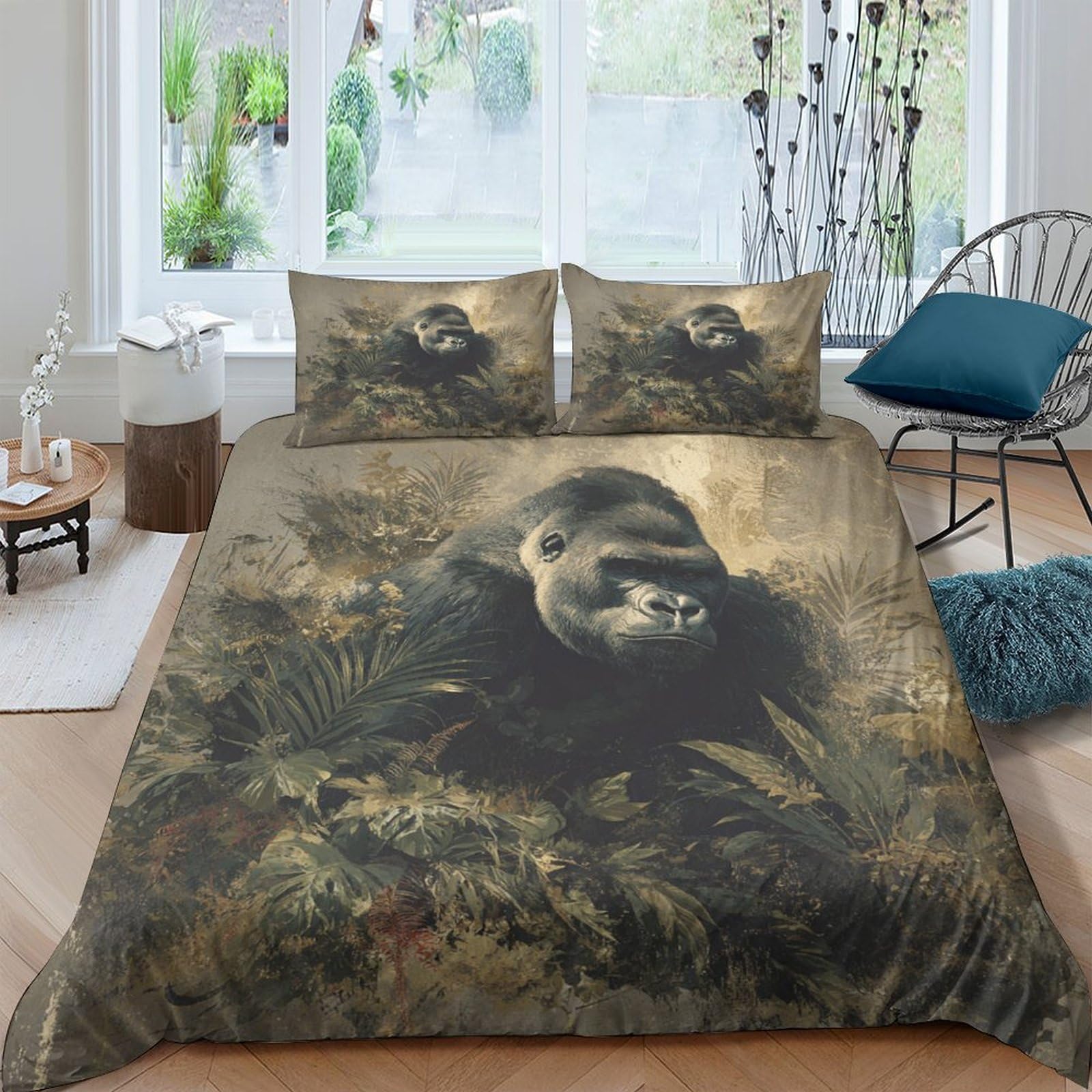 Ctjqhvkz Style-10 3D Printed Gorilla Forest Fitted Sheet Microfiber Soft Anti-Slip Bed Sheet For Bedroom Guest Room Mattress Cover Single（135X200cm）