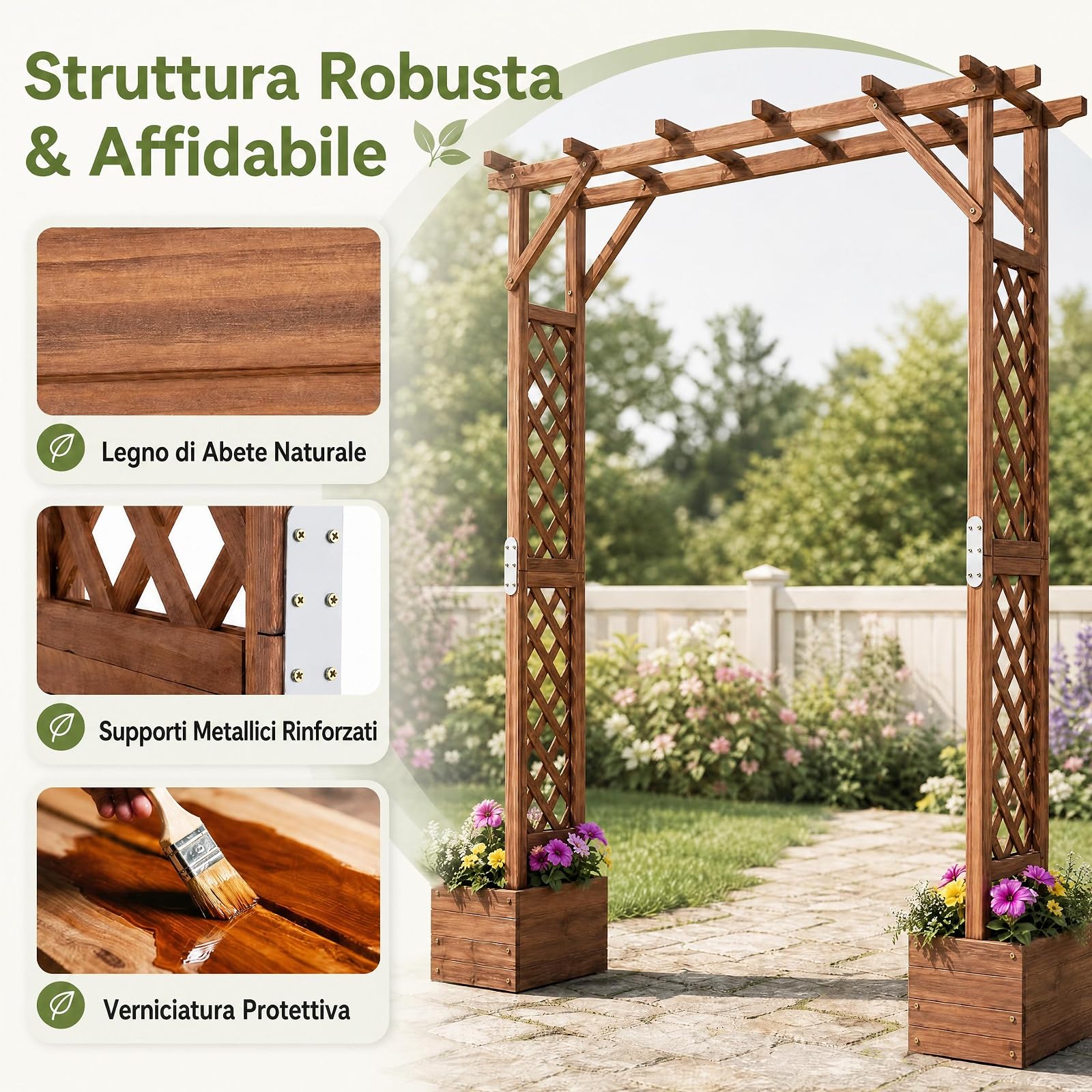 GYMAX Arco da Giardino in Legno 2 in 1, Traliccio per Rampicanti