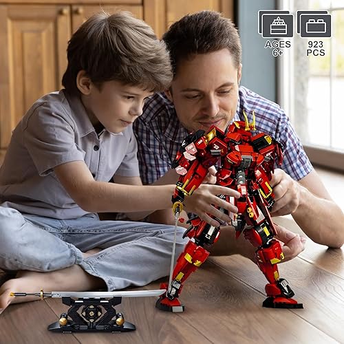 Miniatura 6 de HIGH GODO Samurai Mech Warrior - Juego de construcción de bloques de construcción de robot con espadas dobles, 923 piezas, regalo creativo