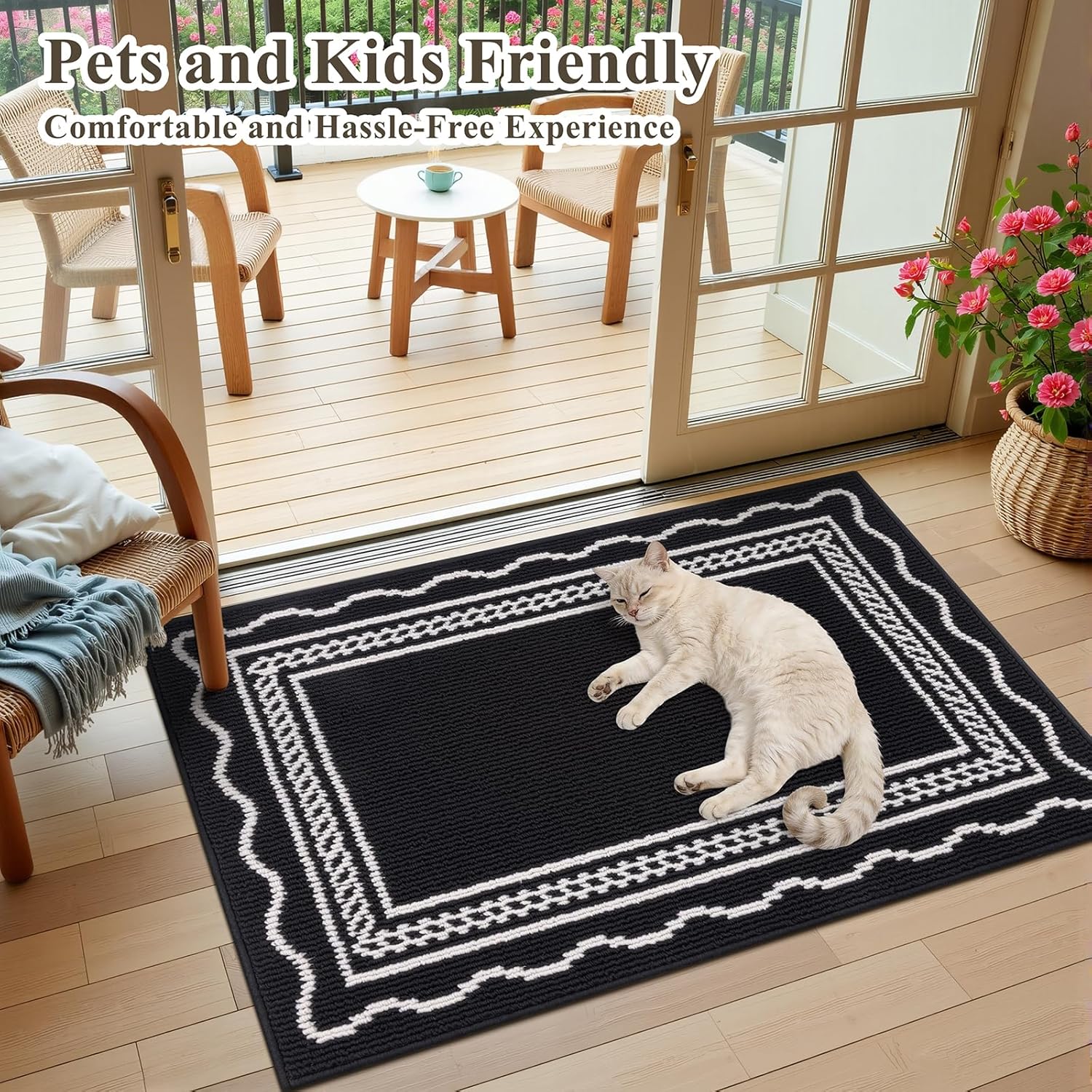 Ileading Indoor Door Mat 2x3ft, Absorbent Dog Muddy Paws Mats, Low-Profile Entrance Small Runner Carpet with Non-Slip Rubber Backing, Washable Inside Welcome Mat for Hallway,Entryway,Kitchen(Black)