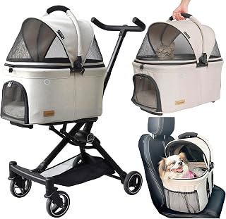 ROODO 2026 3-in-1 Upgraded Dog Cat Stroller - Detachable Carrier, All-Terrain Lightweight Pet Travel System for 30lbs Pets (Light Khaki)