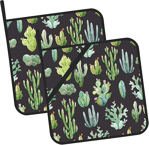 Juego de 2 soportes para ollas de cactus de acuarela, resistentes al calor, para microondas, hornear, horno, platos finales y barbacoa disponible en Yaxa El Salvador