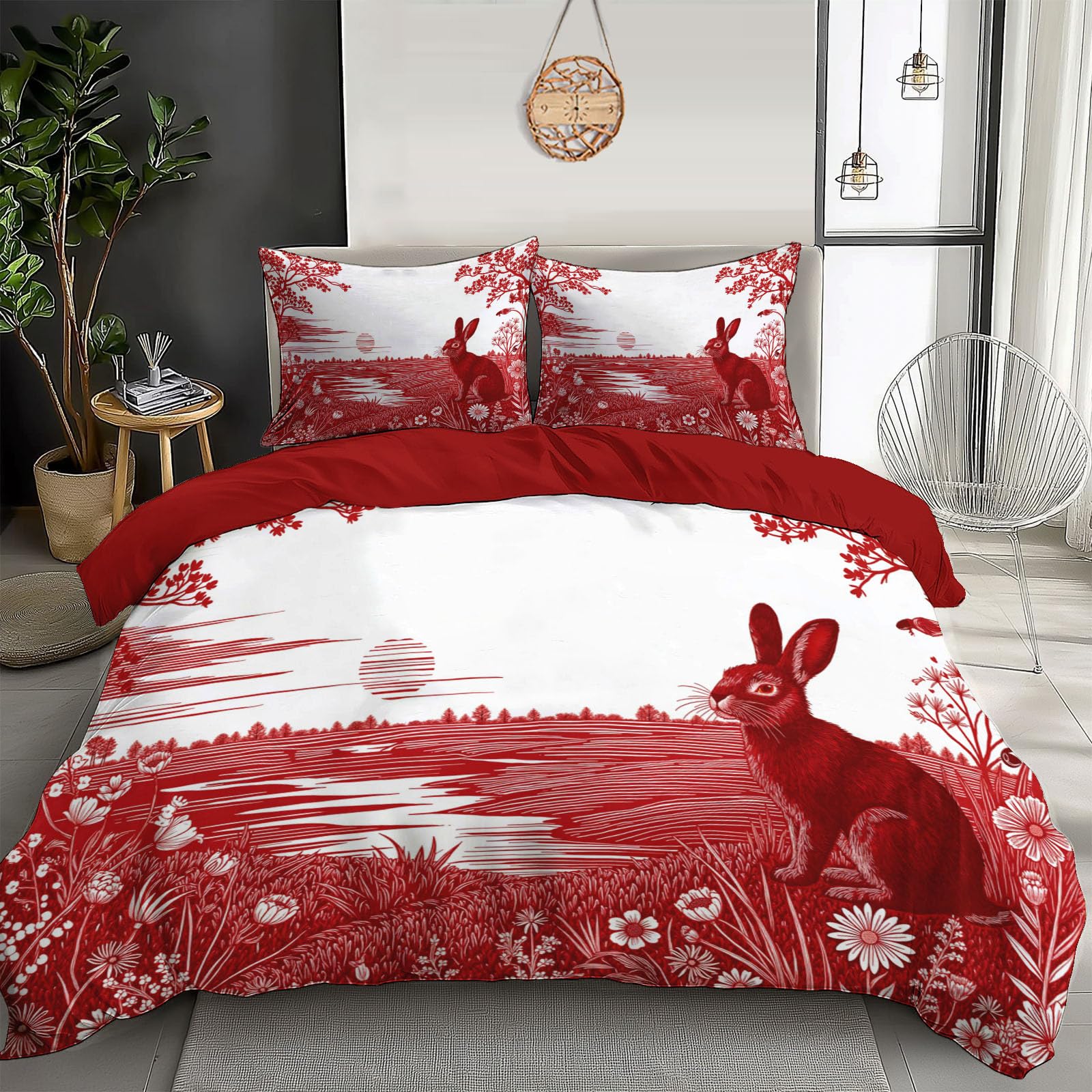 Parure de lit 3 pièces plantes et fleurs avec housse de couette 200x200cm pour enfant