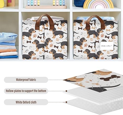 Miniatura 6 de Duchshund Dog Cute Bones Decorative Foldable Baskets Decorative Storage Bins with Handles Closet Cloth Gift for Closet Cloth Gift cajas