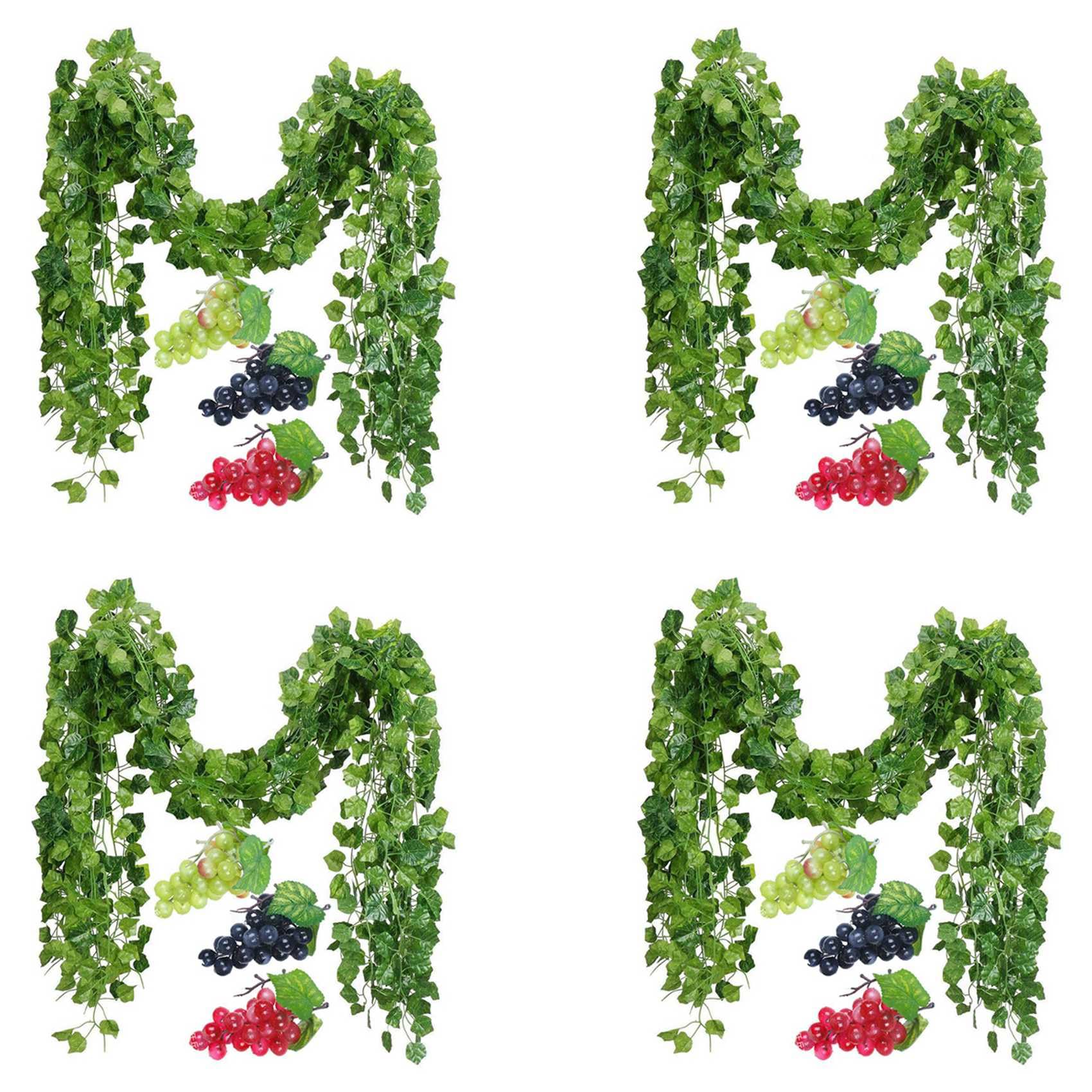 Hndhbfgrt 48 Strands Artificial Fake Grape Vines Ivy Leaves with 12 Strings Grapes for Wedding Party Home Wall Decoration