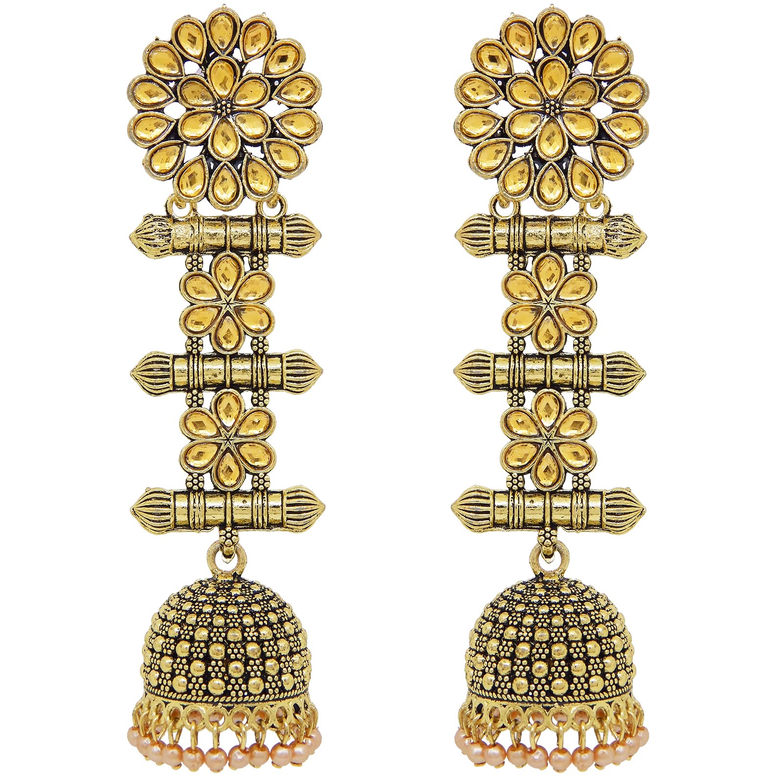 Fresh Vibes Long Hanging Matte Gold Oxidised Jhumki Earrings for Women - Traditional Designer Style Brown Stones Jhumka Earings (B09P8FMTPD) Amazon Price History, Amazon Price Tracker