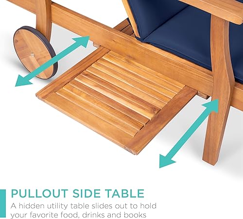 Miniatura 7 de Best Choice Products Tumbona reclinable de madera de acacia de 79 x 26 pulgadas, muebles de exterior para patio, junto a la piscina con mesa