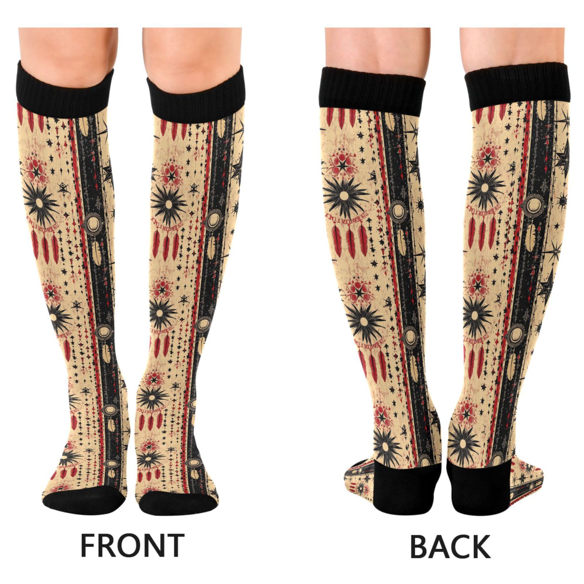 Women & Men Compression Socks Graduated Support For Nurses, Athletic, Travel & Flight Socks Western Cowboy Star Dream Catcher Tribal Star Tribal Yellow Moon Sunset