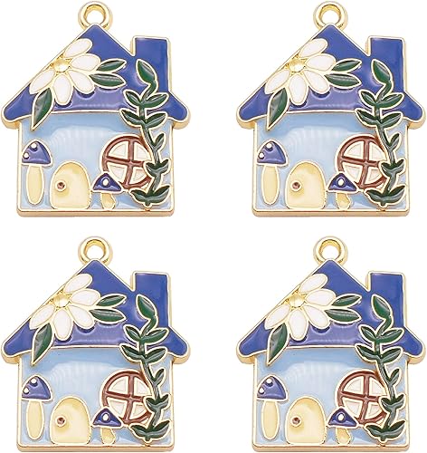 Miniatura 3 de yaokan 18 dijes esmaltados coloridos de casa de hongos de 1.142x0.945 in, colgante de casa de plantas florales, joyería, collar, pulsera, aretes,