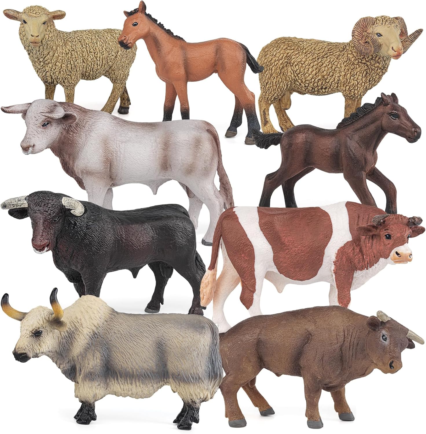 LC JoyCre Bull Toys Bulk Playset 9PCS Cows Toys for Toddlers Sheep Figures Appaloosa Foal Figures Sheep Model Kids Birthday Party Collection