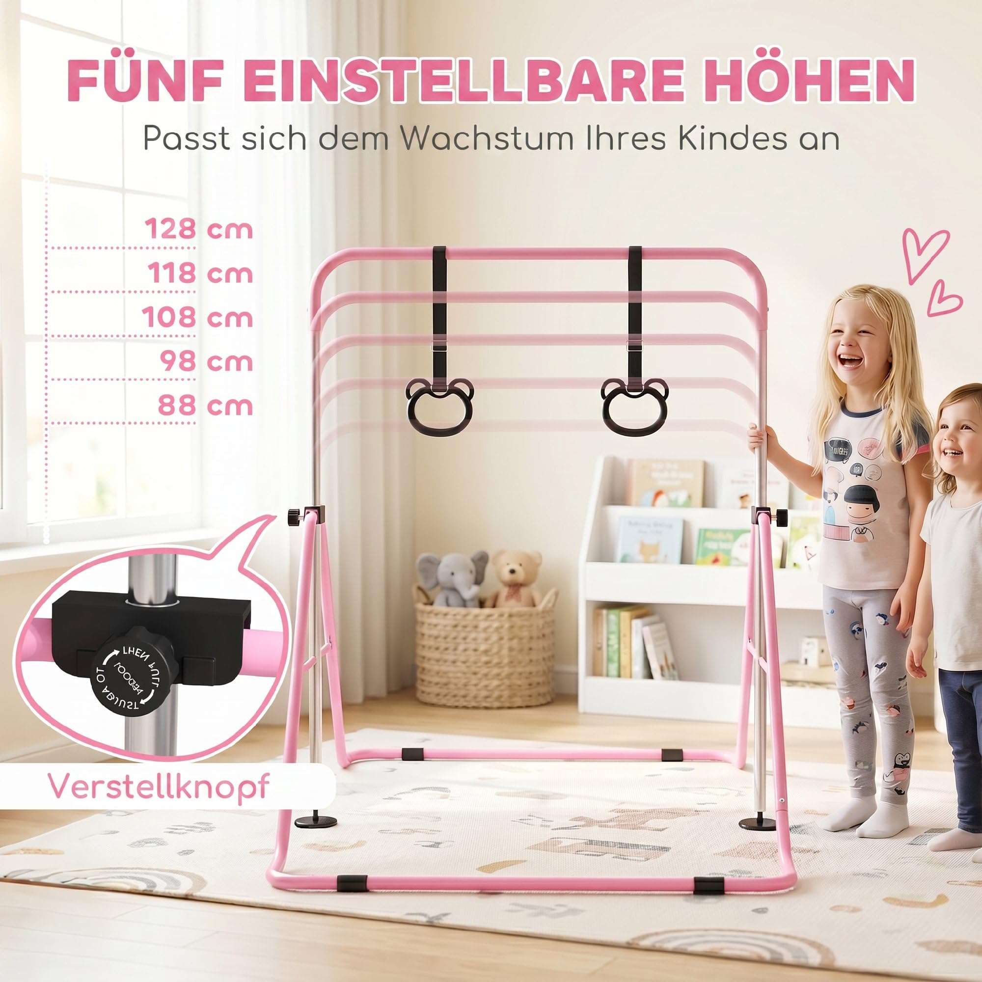 HOMCOM Gymnastikstange für Kinder Faltbares Turnreck 88-128cm