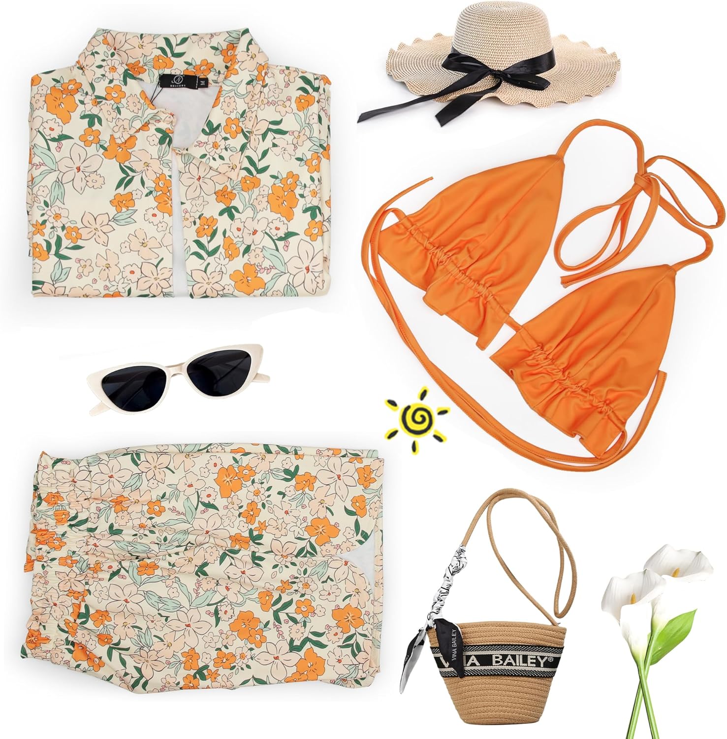 UOUA 3 Piece Swimsuits for Women Hawaiian Outfits Floral Tropical Bikini & Short Sets Summer Beach Sexy Cover Ups Luau Party - Image 5