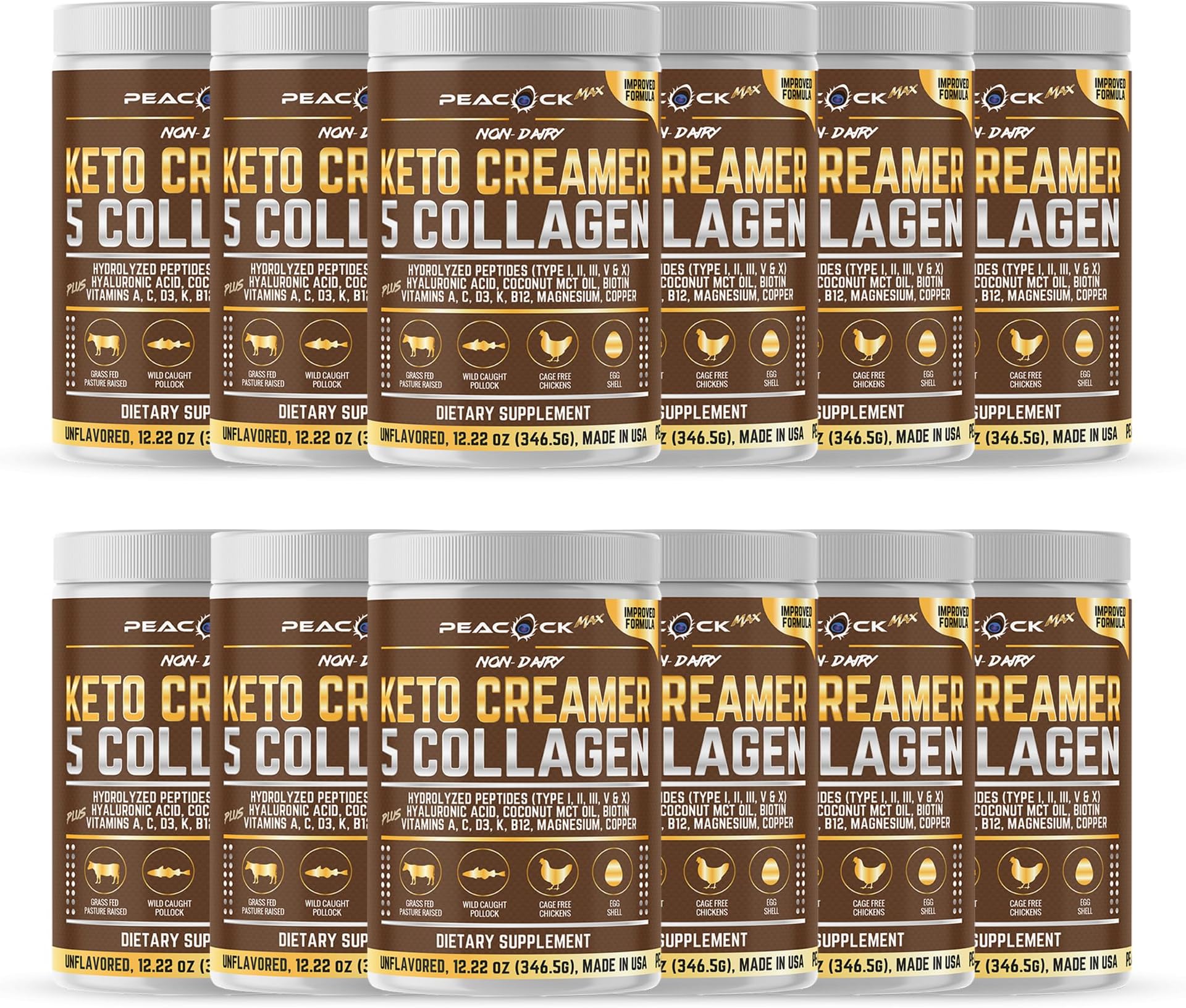 Collagen Keto Coffee Creamer Powder 12.22 oz, Pack of 12, Hydrolyzed Collagen Peptides with Coconut MCT Oil, Magnesium, Unflavored Protein Powder, Sugar Free Coffee Creamer for Smoothies