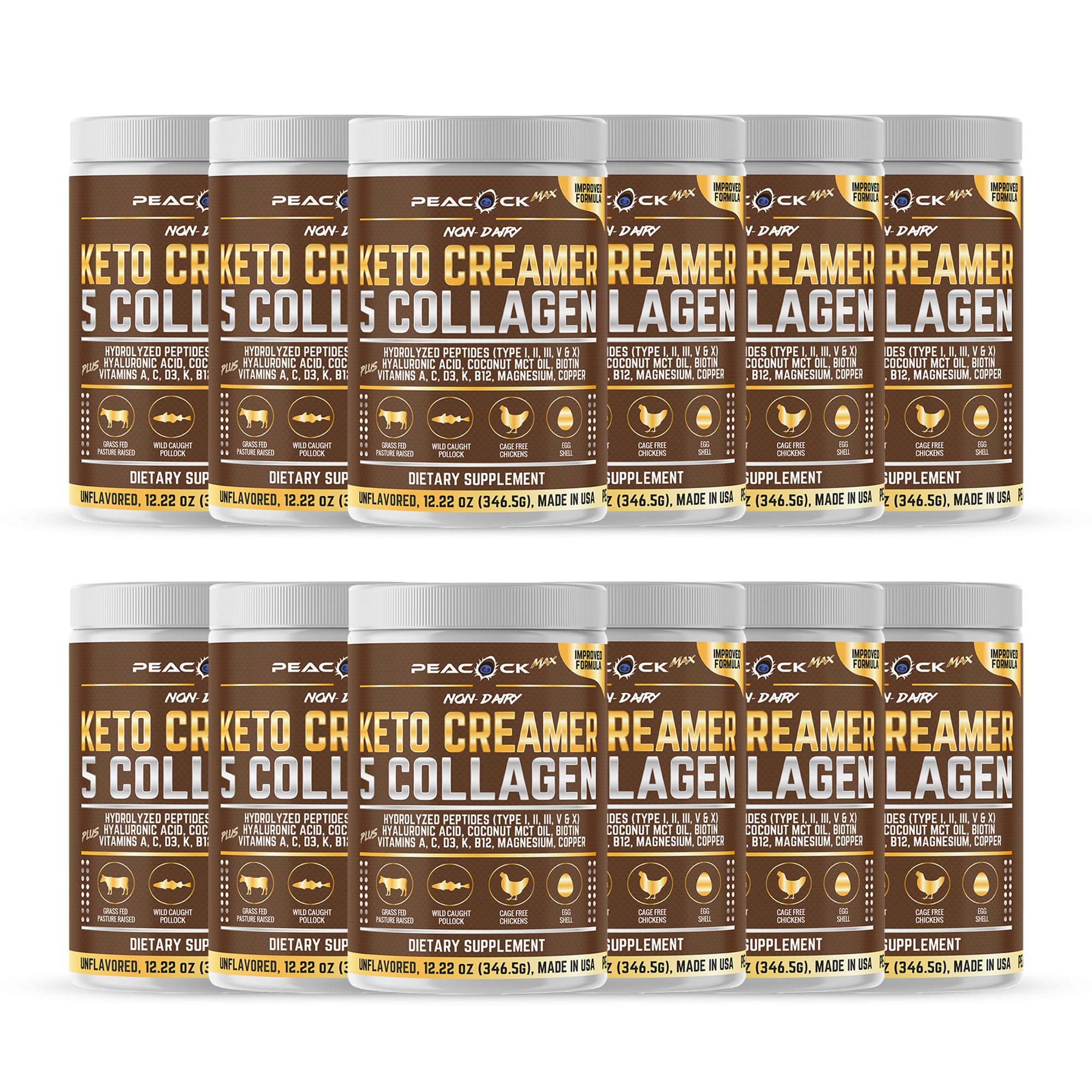 Collagen Keto Coffee Creamer Powder 146.64 oz (Pack of 12), Hydrolyzed Collagen Peptides with Coconut MCT Oil, Magnesium, Unflavored Protein Powder, Sugar Free Coffee Creamer for Smoothies