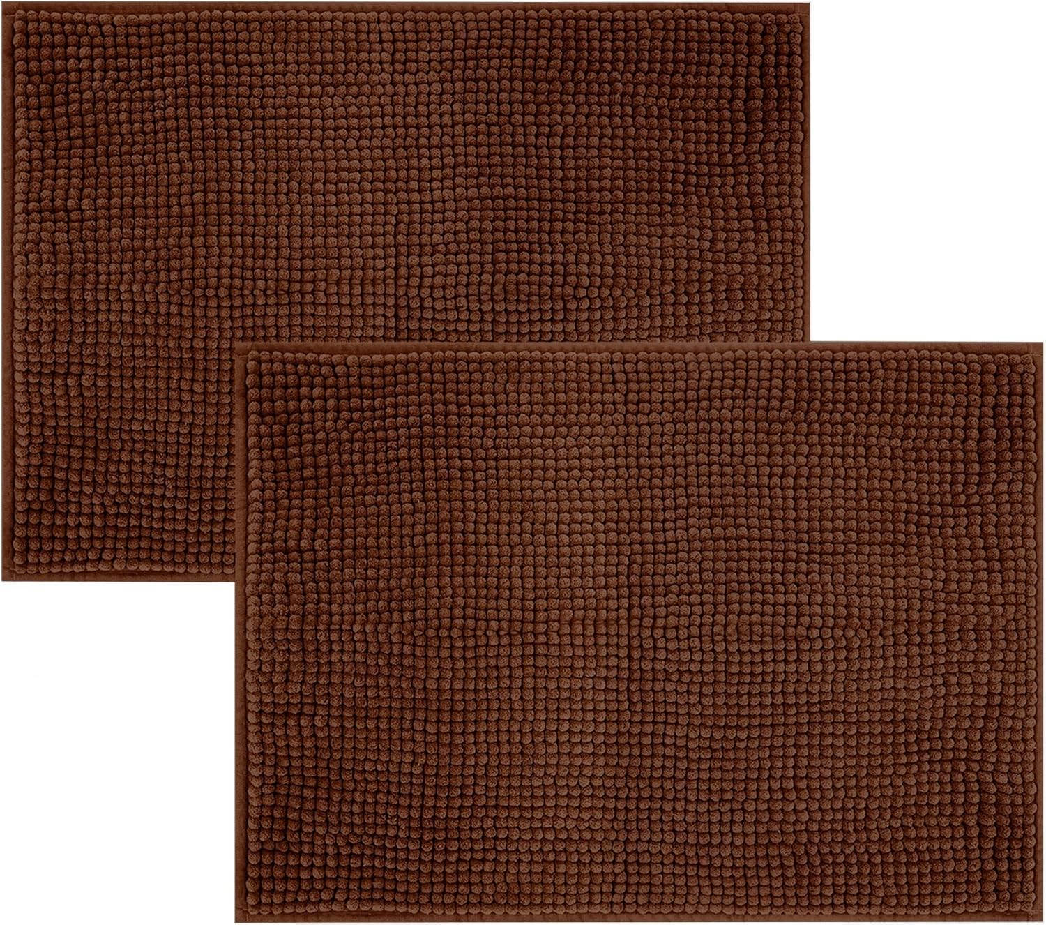 Hafaa Bath Mat Non Slip Anti Mould – 2 Pack (Brown) 40x60 cm Chenille Bathroom Mat