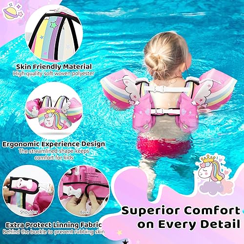 Miniatura 6 de Vvinca Chaleco de natación separable para niños pequeños de 22 a 66 libras (1 a 6 años) Flotador de piscina 3 en 1 y bandas de brazo para niños y