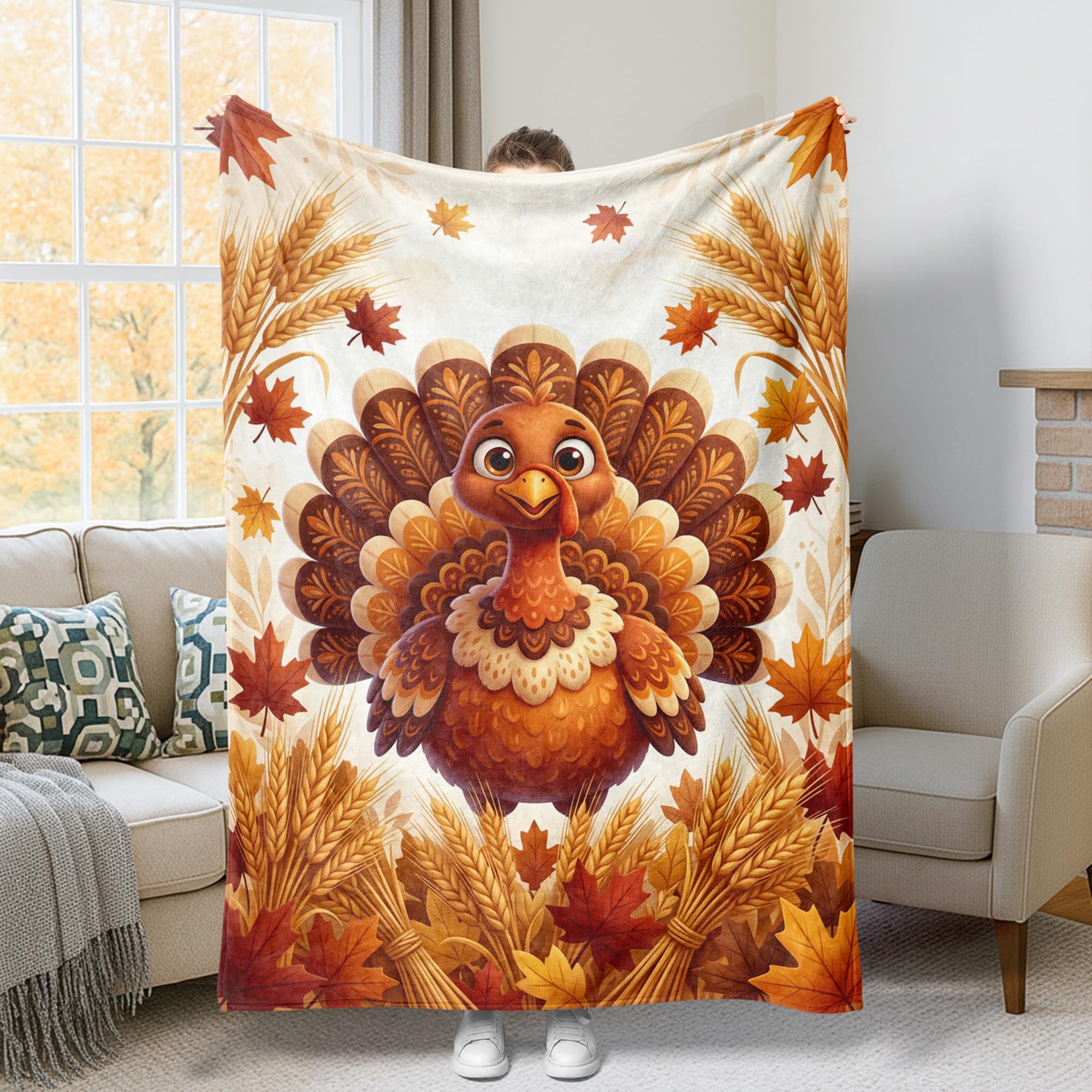 Couverture en dinde orange motif feuilles de blé plaid lit et dortoir