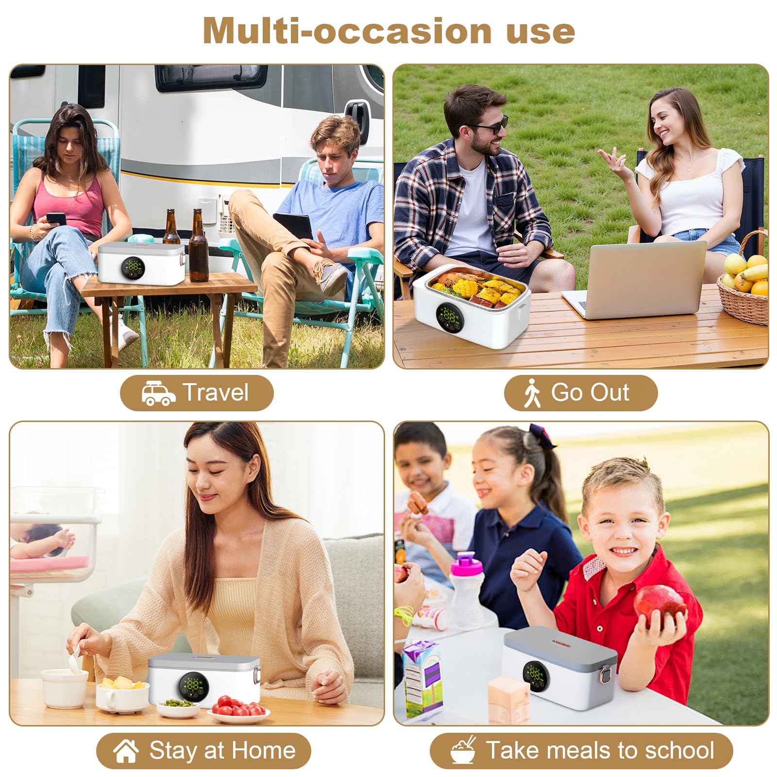 16000mAh Tragbare Elektrische Lunchbox mit Timer und 6 Temperaturstufen | Kabellose Beheizte Lunchbox mit 1L Herausnehmbarer Edelstahl Innenfutter,Digitalanzeige,für Auto/Büro/Schule/Picknick/Outdoor