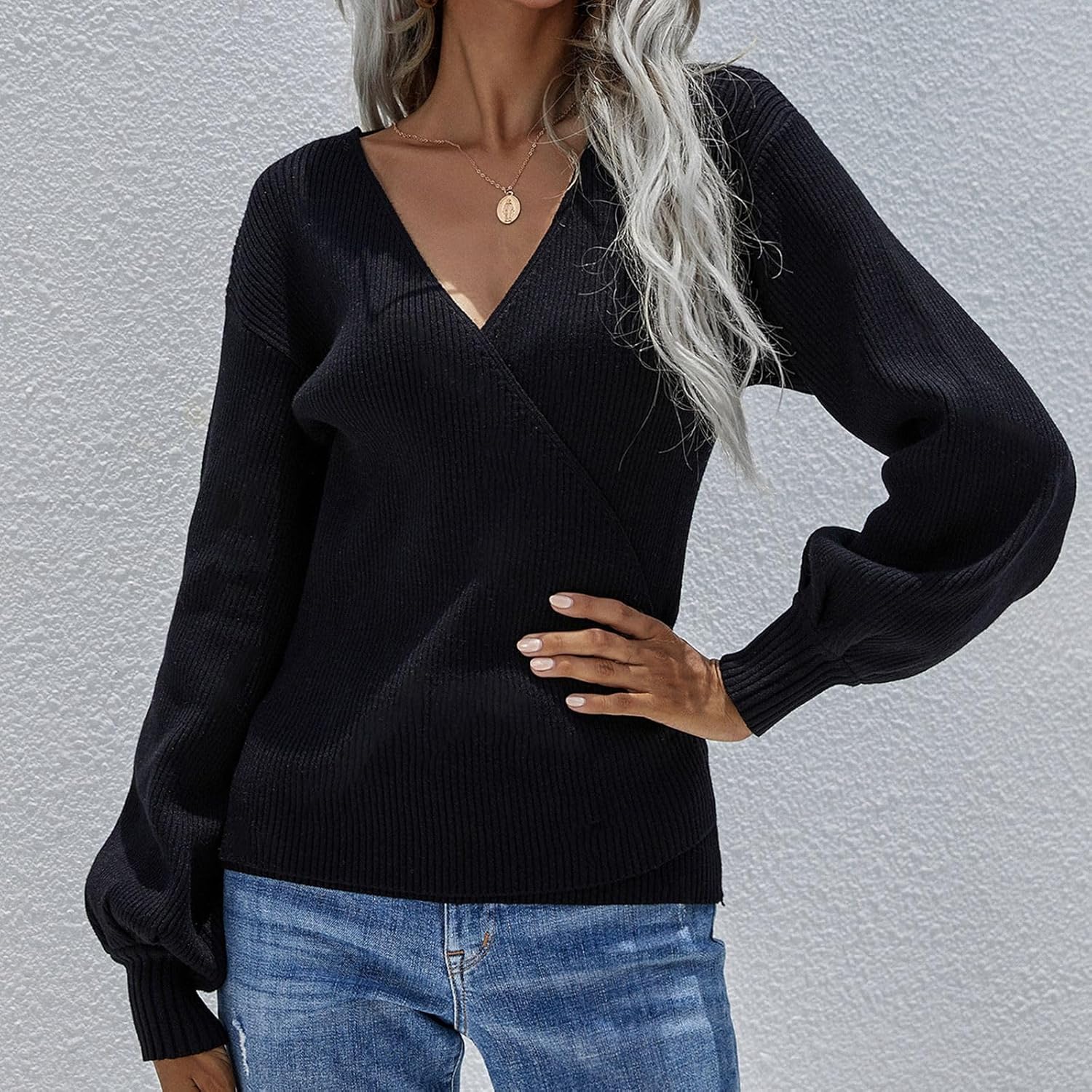 SHEIN Clasi Maglione casual ampio da donna con scollo a giro, maniche