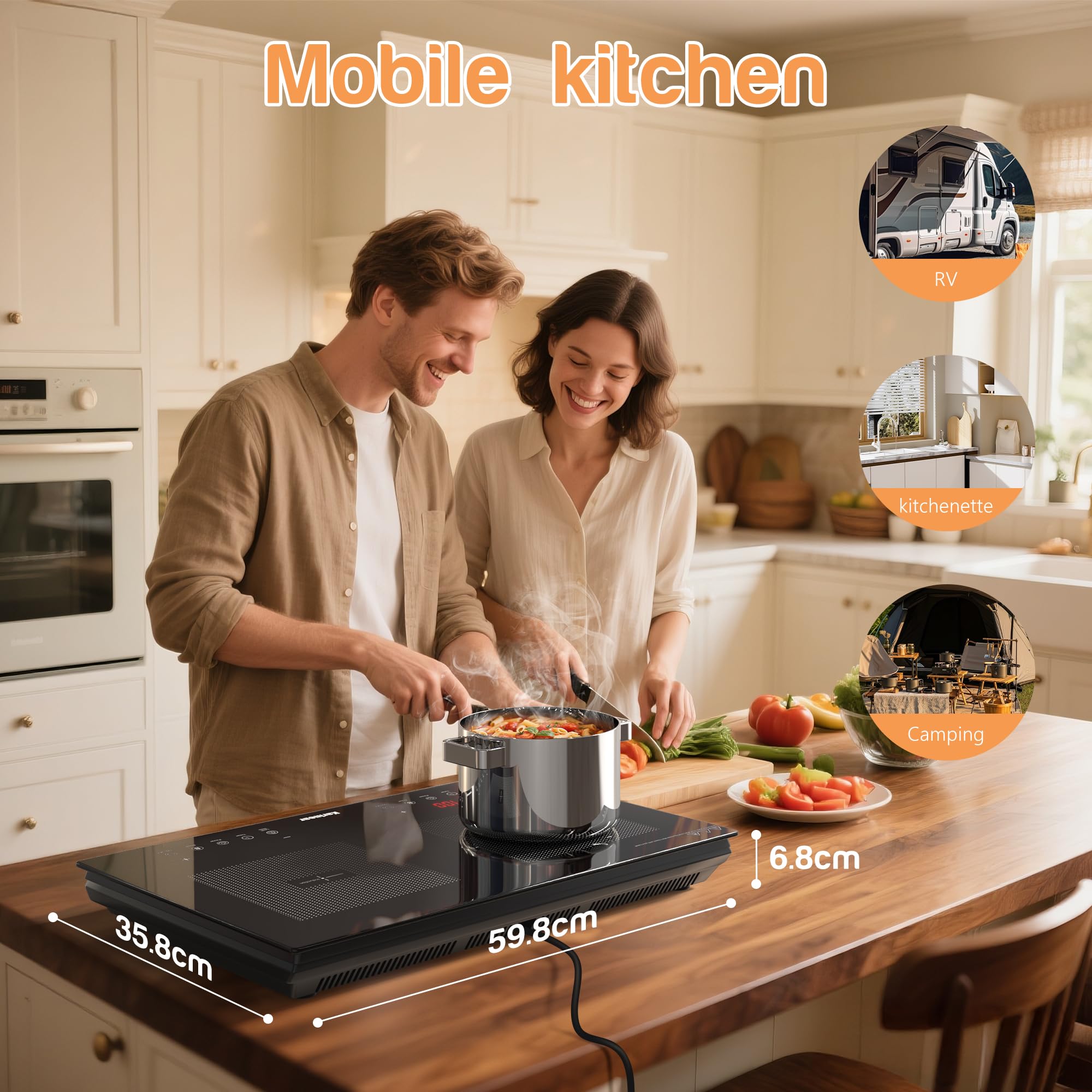 Karinear Double Induction Hob, Upgrade Induction Cooker Touch Contol 9 Powe Level, 3500W 4H Timer, Safety Lock (1 Unit) for kitchenette, RVS, Camping — view 6