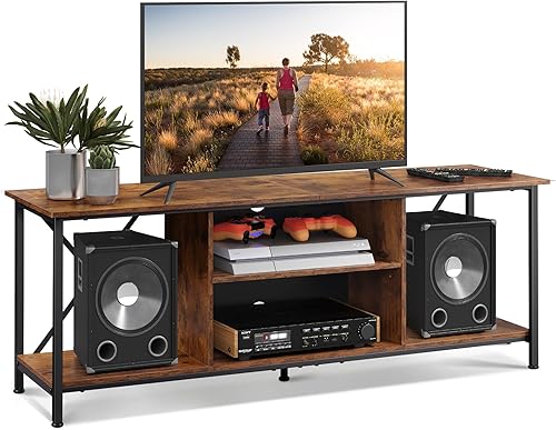 WLIVE Soporte de TV para TV de 55 y 65 pulgadas, centro de almacenamiento con almacenamiento, consola de TV para dormitorio y sala de estar, consola