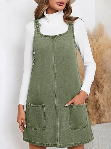 Miniatura 2 de BZB Vestido de mezclilla casual sin mangas para mujer, cuello redondo, vintage, holgado, con bolsillos