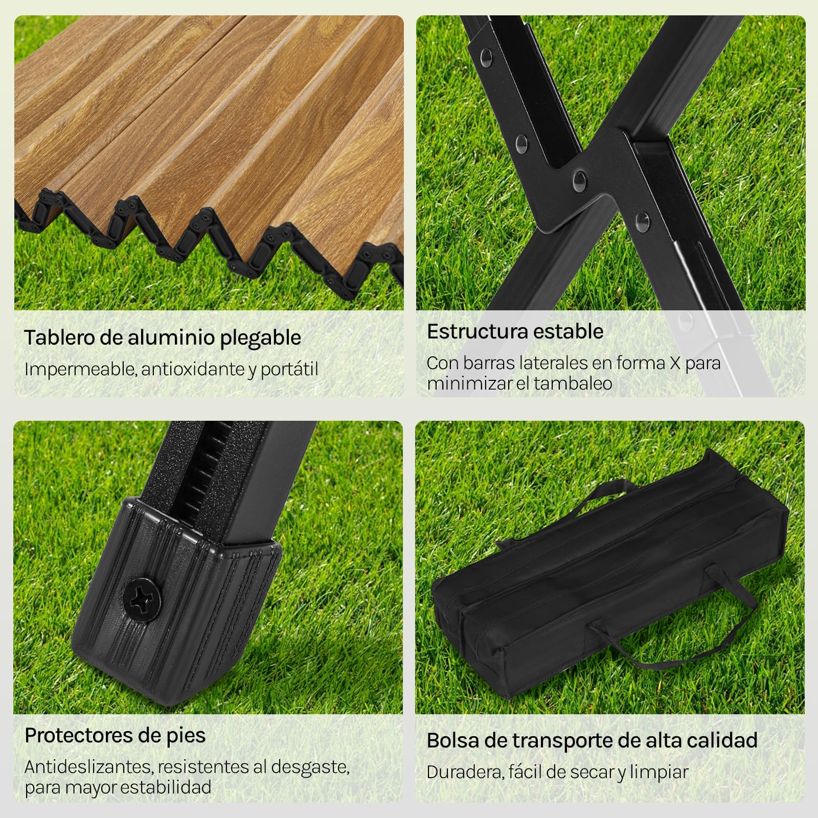 WOLTU Mesa Plegable Camping, Mesa Portátil de Exterior, Altura Ajustable, Tablero Enrollable, Bolsa de Transporte, Aluminio, Carga 50 Kg, para jardín, Picnic, Roble Claro, Roble Claro
