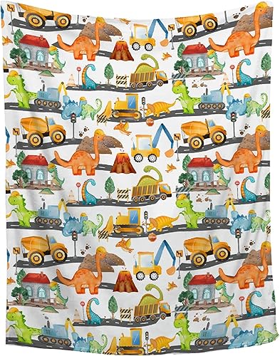 Manta de franela de construcción de dinosaurio de carretera, súper suave y acogedora, para sofá y cama, ligera y duradera, adecuada para todas las