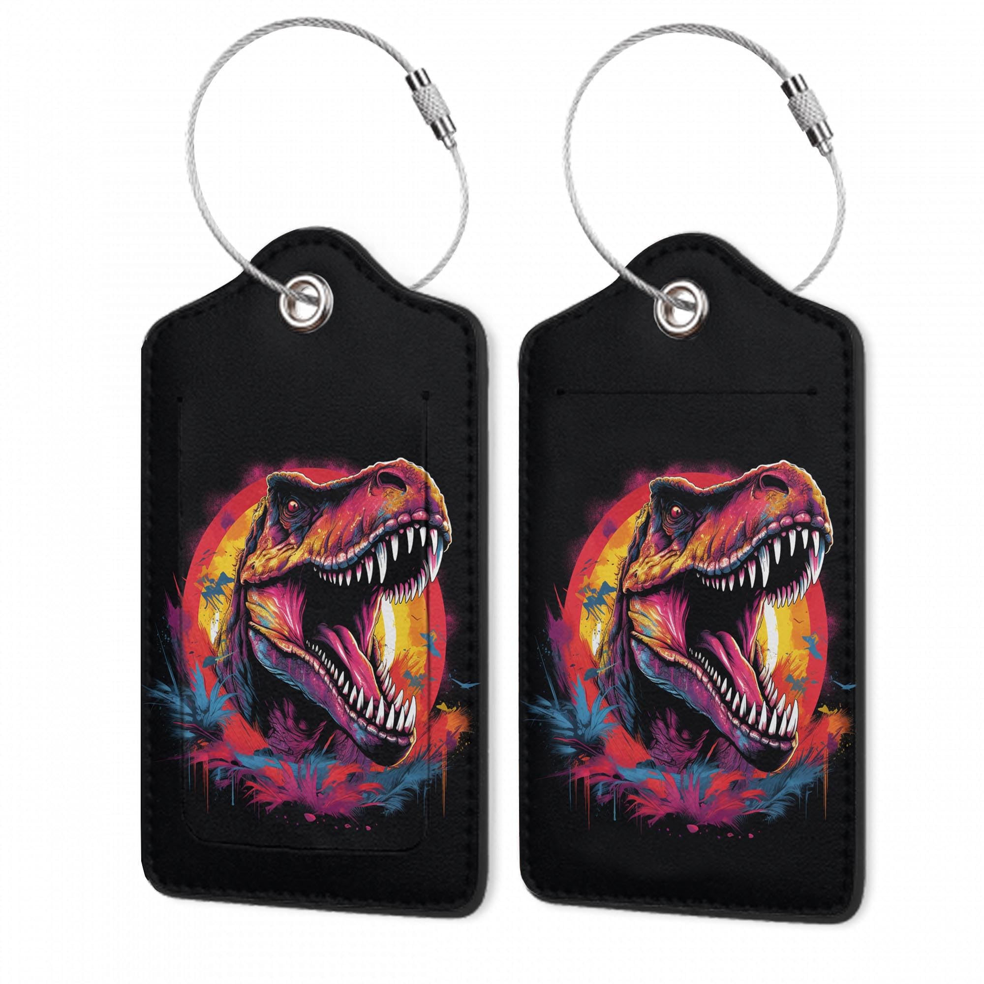 2Pcs Luggage Tag for Suitcase Dinosaur Roar Cute Suitcase Tag with Privacy Flap & Name ID Label & Metal Loop,Travel Bag Luggage Tags for Women