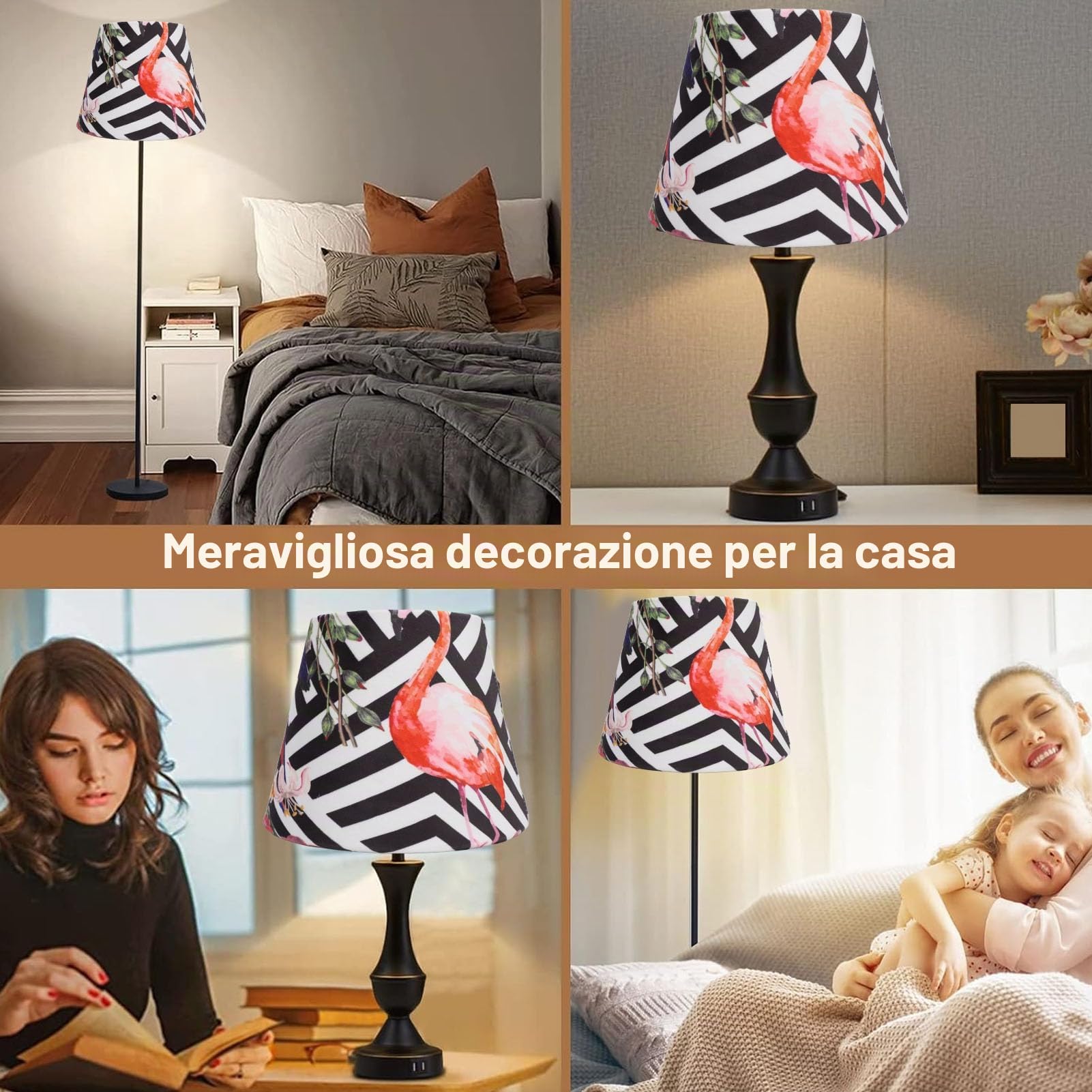 Paralume E27 E14, Paralume in Tessuto di Velluto, Paralumi Decorativi a Botte di Ricambio per Lampade da Terra da Tavolo, 4,3 x 6,7 x 5,1 Pollici (Fenicotteri)