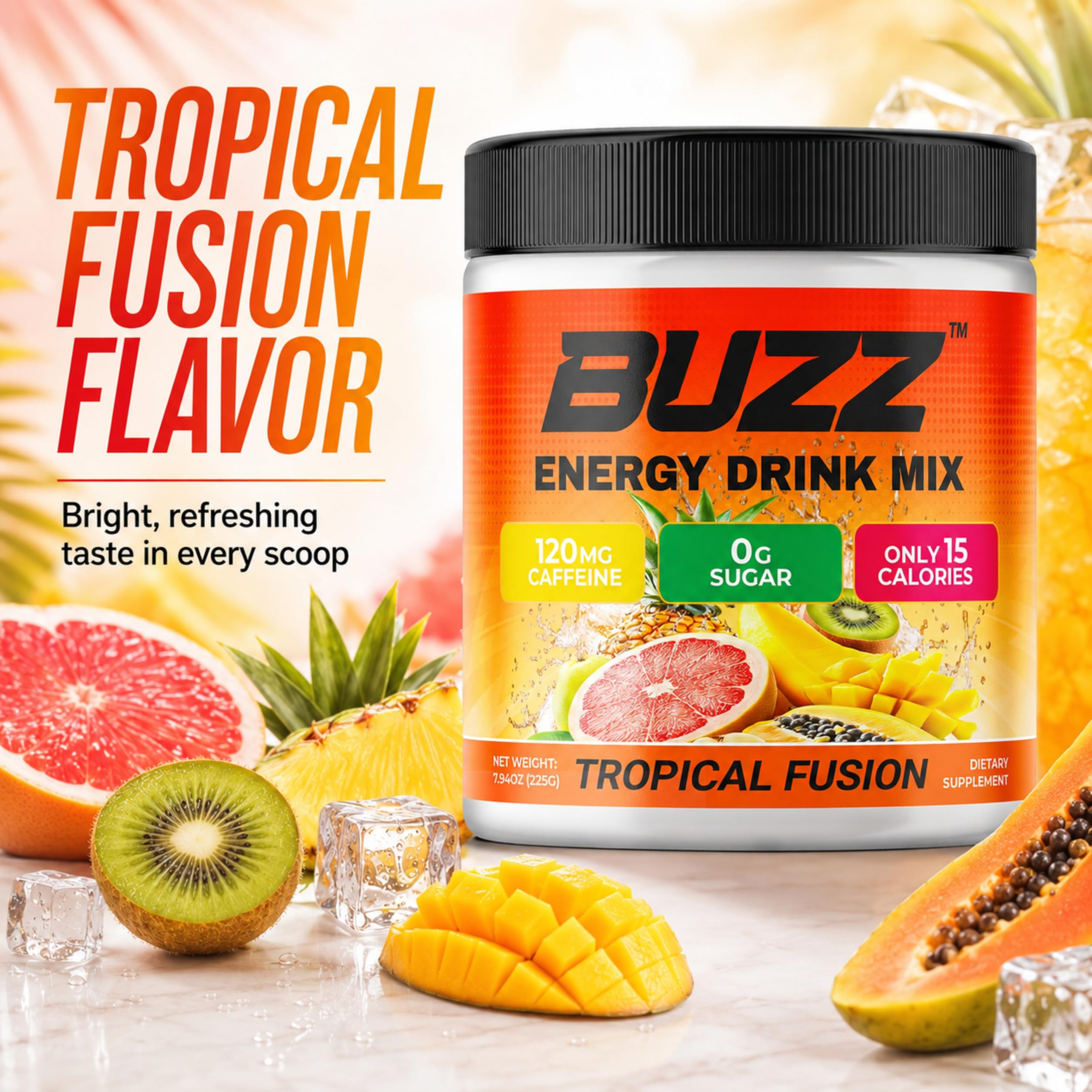 Sugar Free Energy Drink Powder - 18 Vit & Minerals, Tropical Fusion Flavor — Amazon image 7