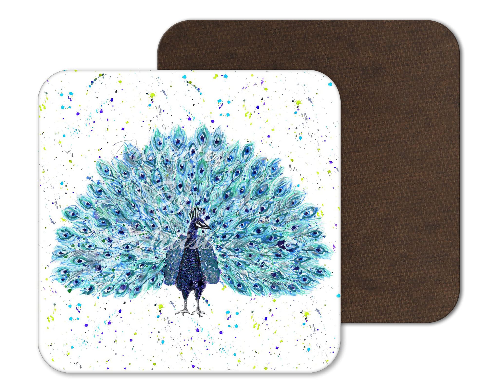 Vixar Coaster Peacock Bird Animals Coasters Watercolour Art Gift Work Office Dining Tea Coffee (1)