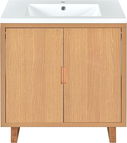 Miniatura 9 de Harper & Bright Designs - Tocador de baño de 30 pulgadas con fregadero, juego de tocador de lavabo individual con 2 puertas de cierre suave,