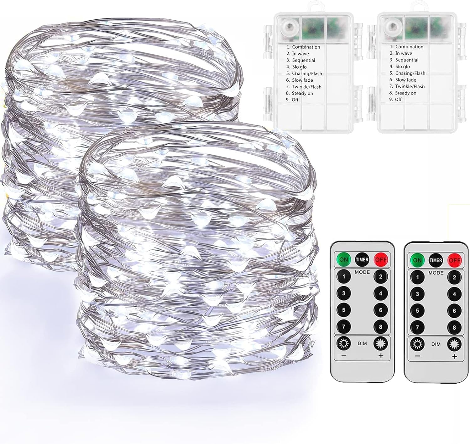 Product image of 2 Pack 33ft 100 LEDs Fairy Lights Battery Operated, 8 Modes Waterproof Twinkle String Lights, Copper Wire Lights with Remote for Christmas Bedroom Indoor Garden Wedding Party Tree Decor(White)