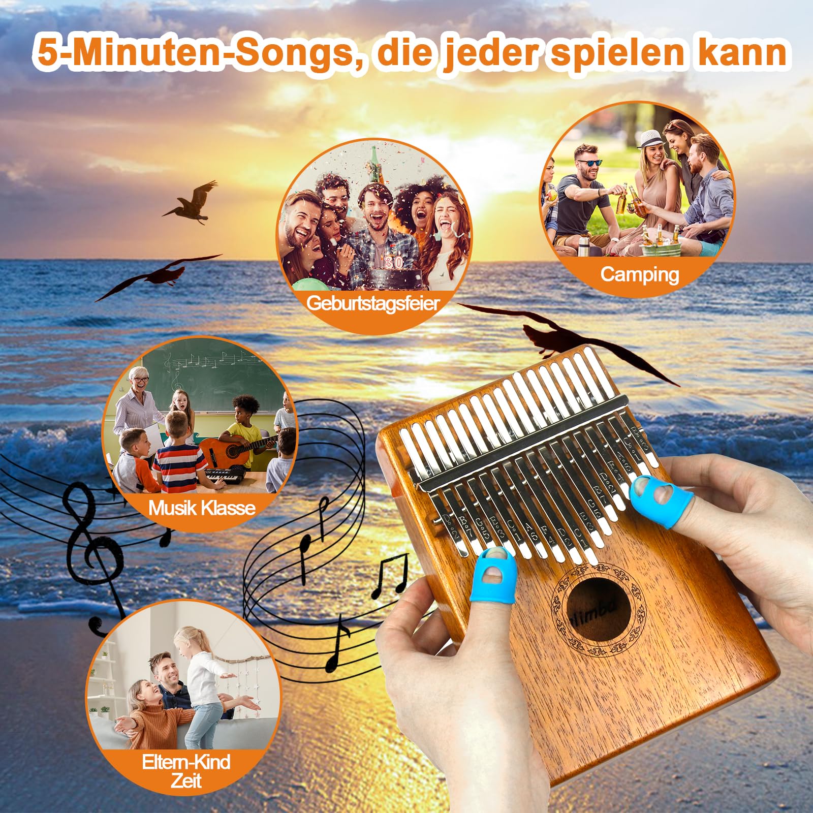Kalimba 17 Schlüssel, Kalimba Instrument Finger Daumenklavier Kalimba Thumb Piano Marimba Instrumente mit Schutzhülle, Lernanleitung, Stimmhammer für Kinder Musikliebhaber Anfänger