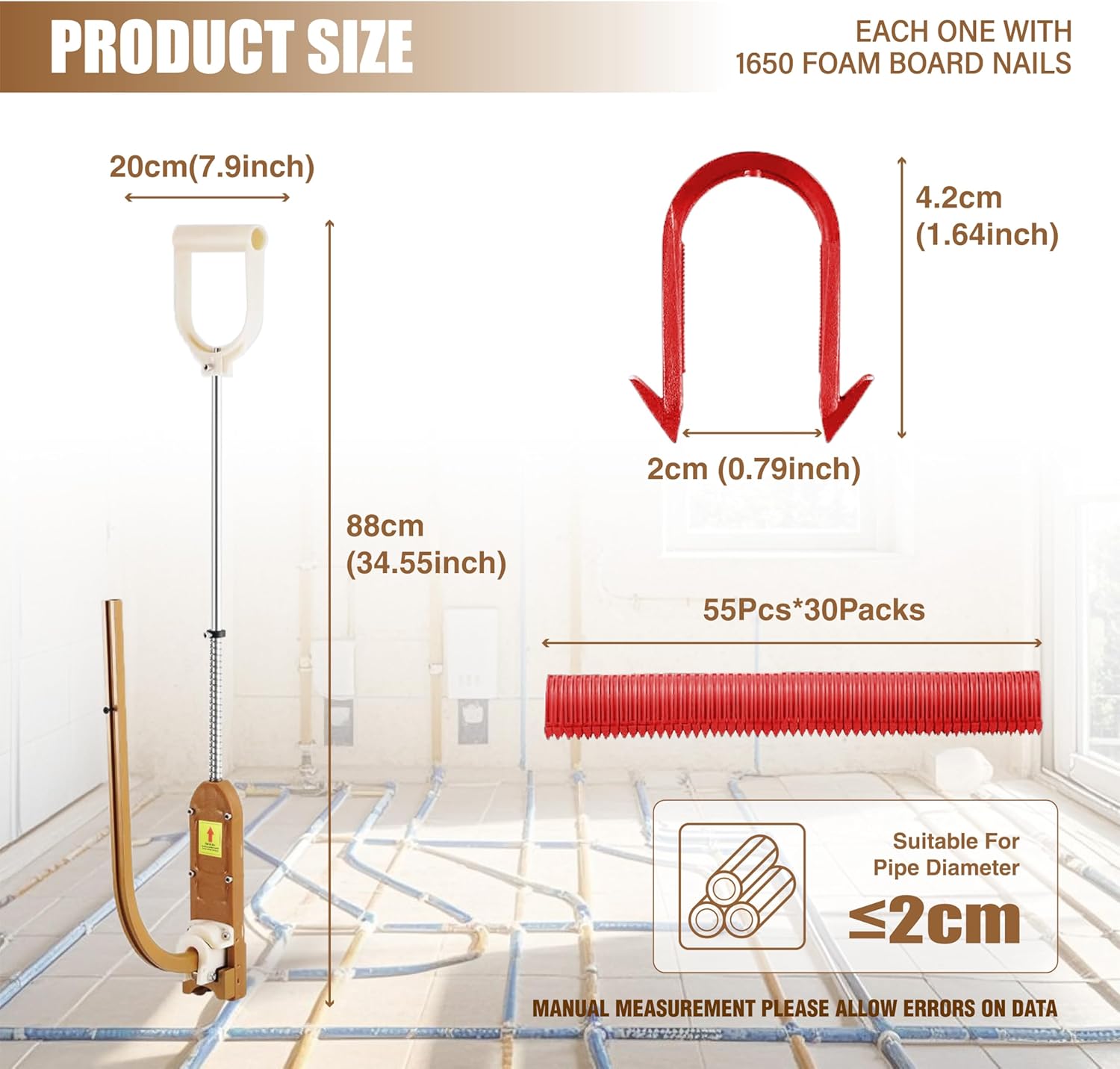 PEX Pipe Stapler-Foamboard Stapler Kit with 1650 Pcs Foamboard Staples（Red） and a PEX Cutter - with 1-1/2″ Foamboard Staple Gun for Foam Board